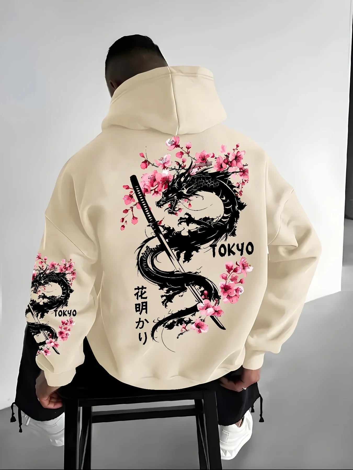Dragon Cherry Blossom Printed Hoodie