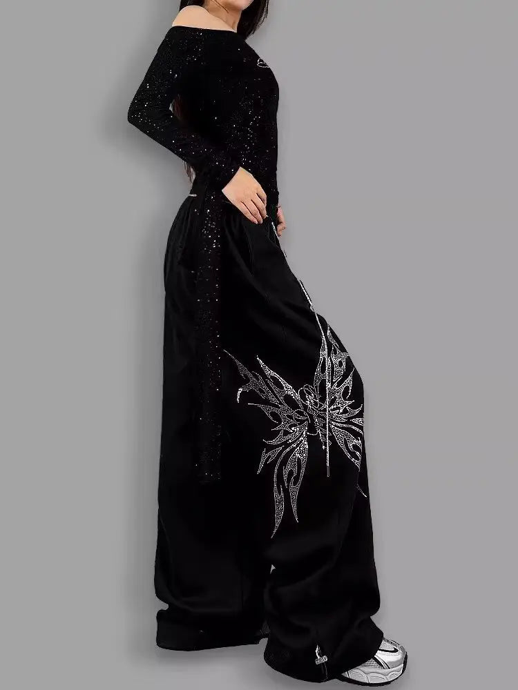 Black Butterfly Diamond Sweatpants