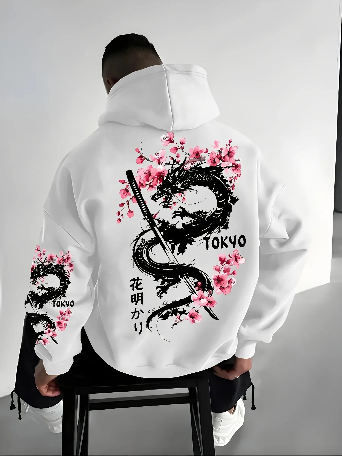 Dragon Cherry Blossom Printed Hoodie