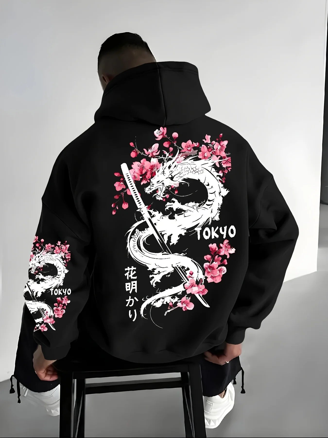 Dragon Cherry Blossom Printed Hoodie