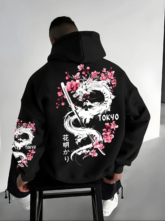 Dragon Cherry Blossom Printed Hoodie