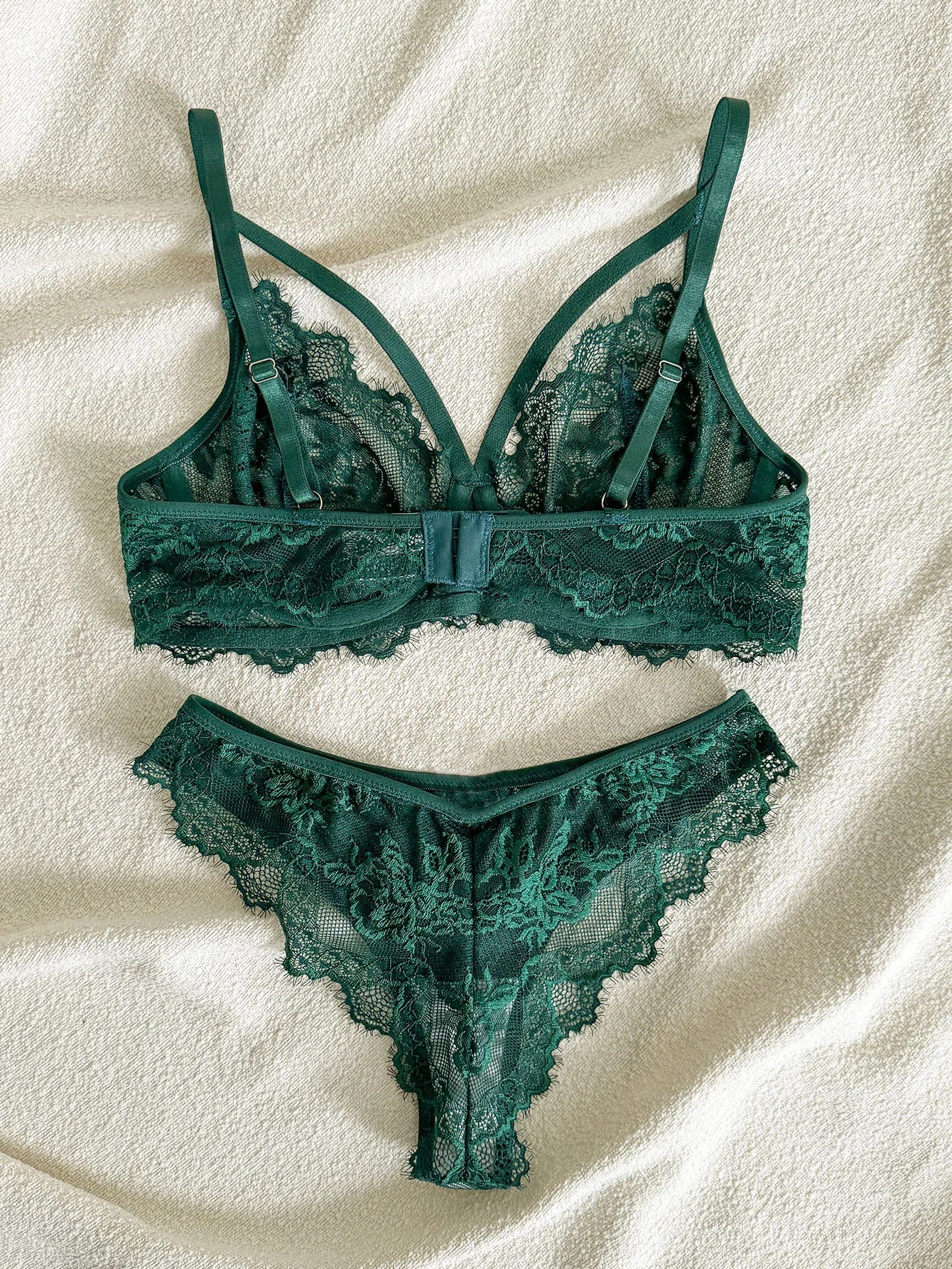 fancy Lace Strapping Underwire Bra & Panties Set