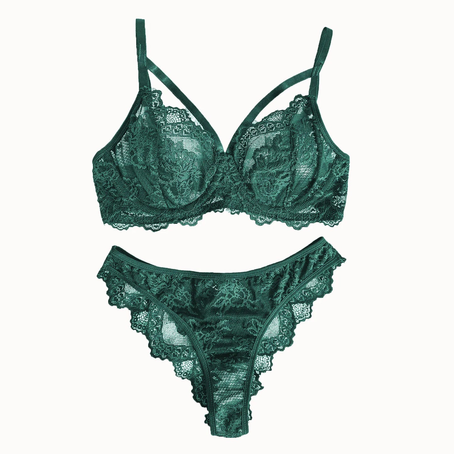 fancy Lace Strapping Underwire Bra & Panties Set