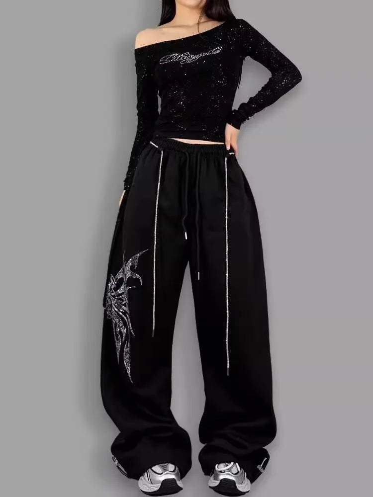 Black Butterfly Diamond Sweatpants
